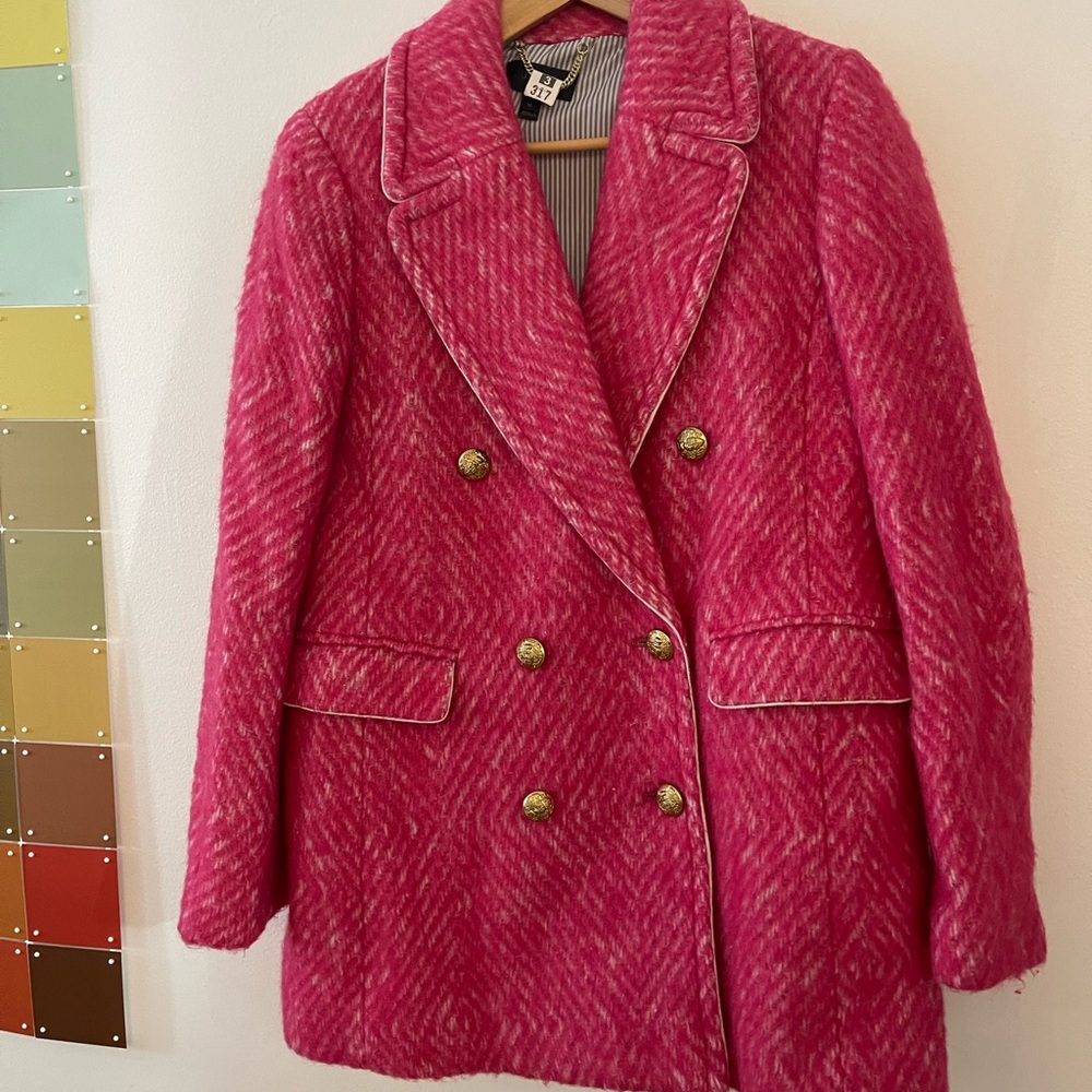 J. Crew Pink Teddy Double-Breasted Jacket wool alpaca blend